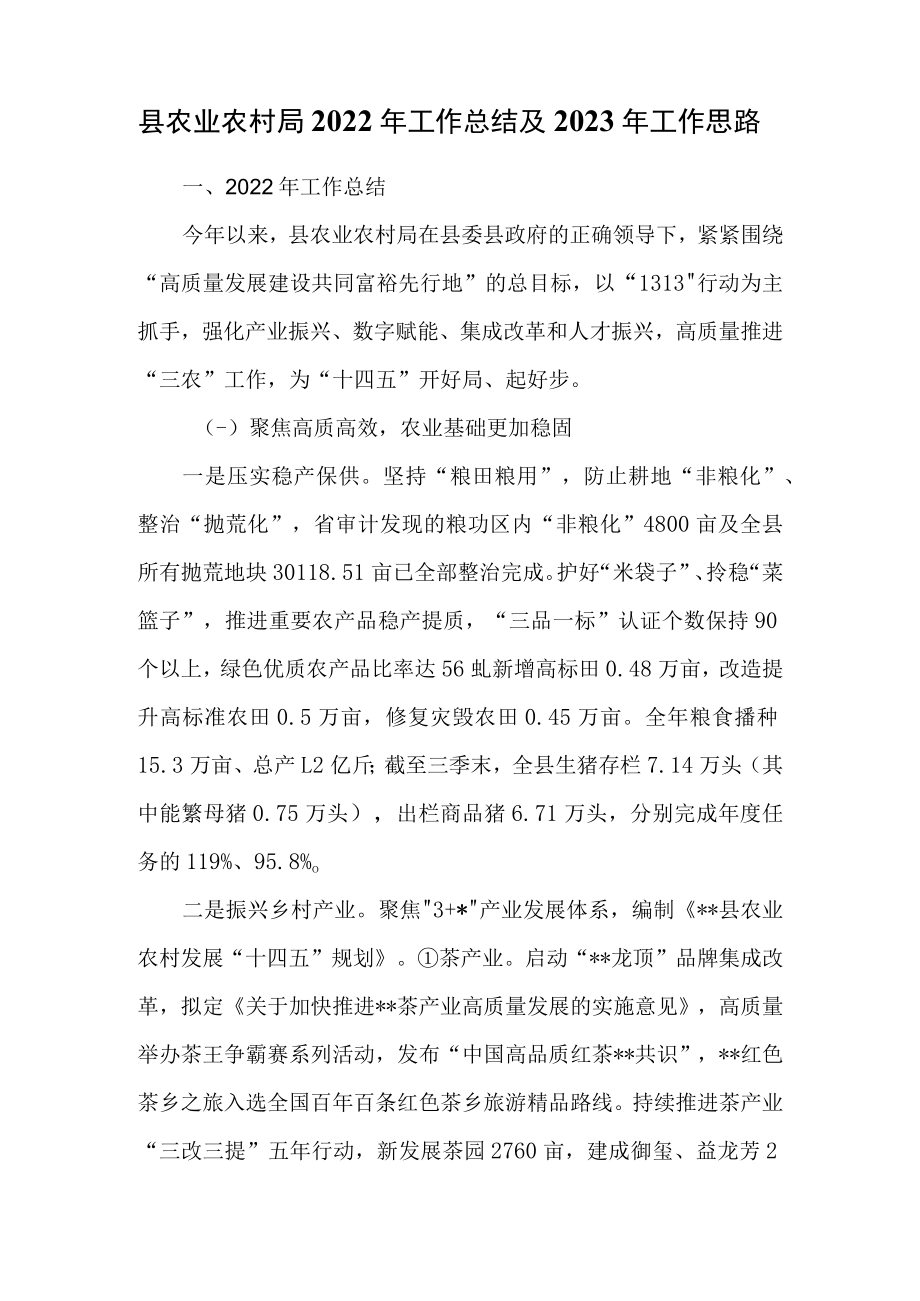 县农业农村局2022年工作总结及2023年工作思路.docx_第1页