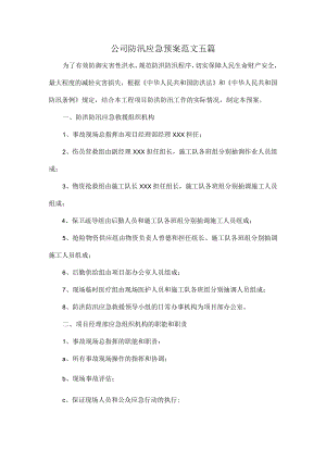 公司防汛应急预案范文五篇.docx