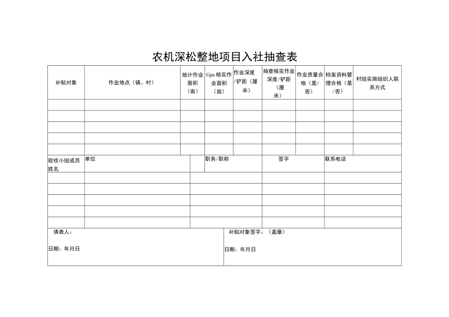 农机深松整地项目入社抽查表.docx_第1页
