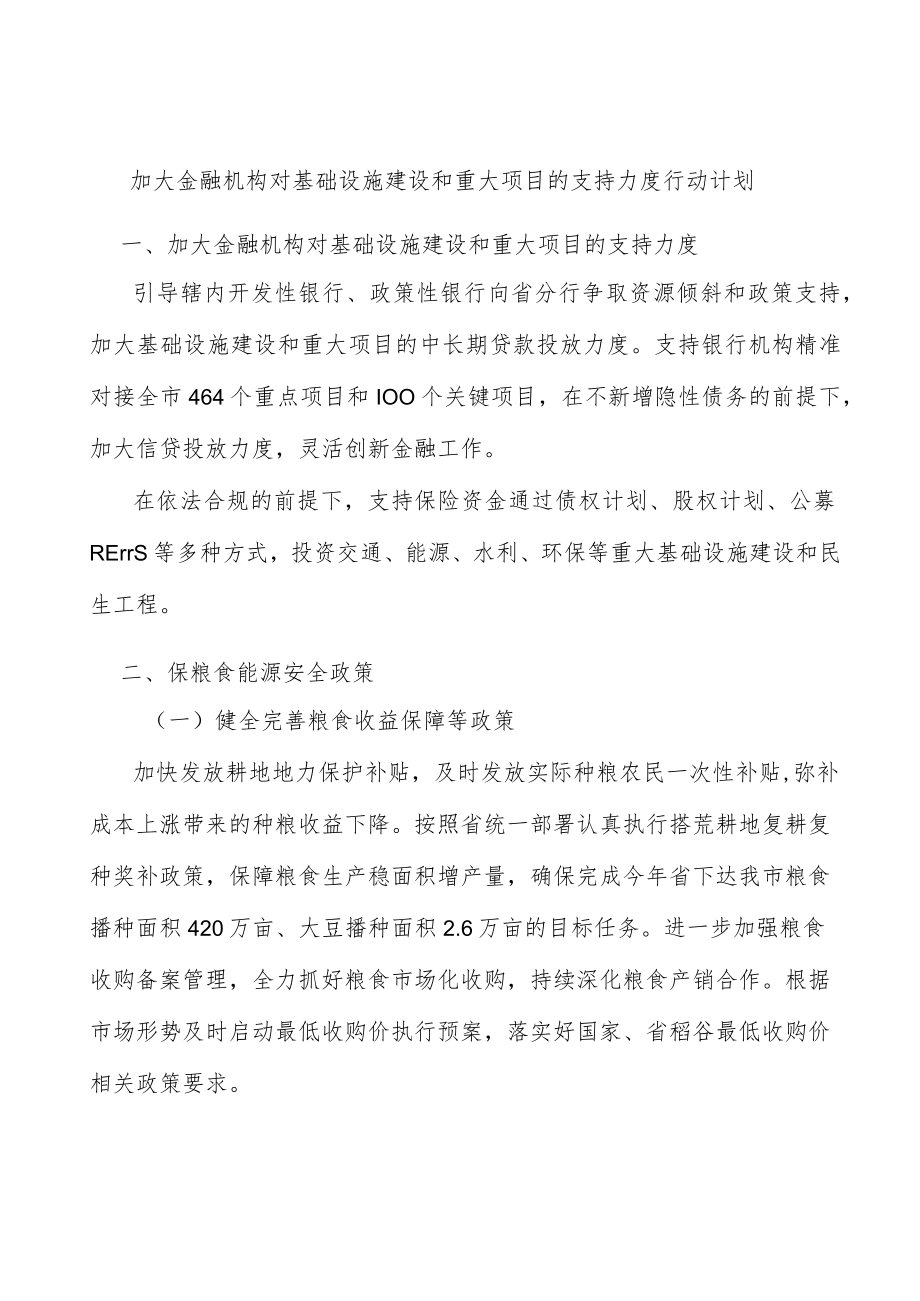 加大金融机构对基础设施建设和重大项目的支持力度行动计划.docx_第1页