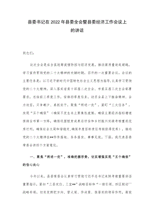 县委书记在2022年县委全会暨县委经济工作会议上的讲话.docx