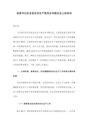 县委书记在全县安全生产委员会专题会议上的讲话.docx