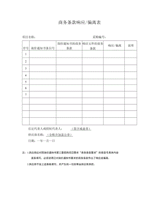 商务条款响应偏离表.docx