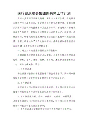 医疗健康服务集团医共体工作计划.docx