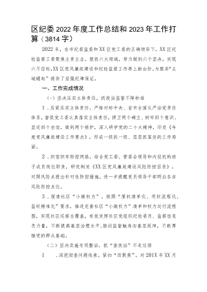 区纪委2022年度工作总结和2023年工作打算.docx