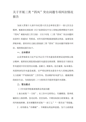 关于开展三类“四风”突出问题专项纠治情况报告.docx