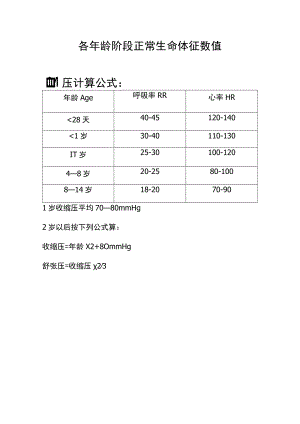 各年龄阶段正常生命体征数值.docx