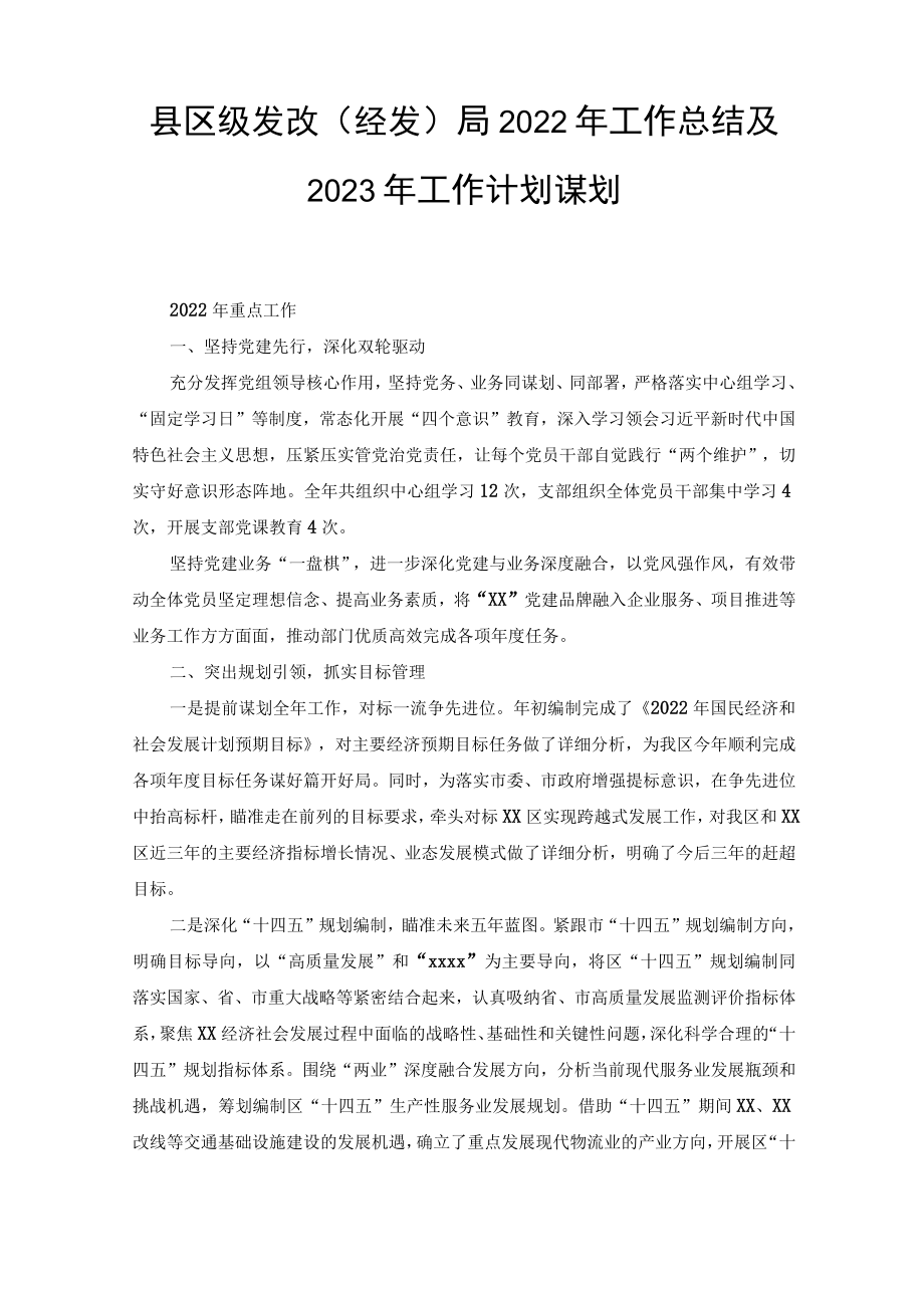 发展和改革局2022年工作总结和2023年工作计划范文.docx_第1页