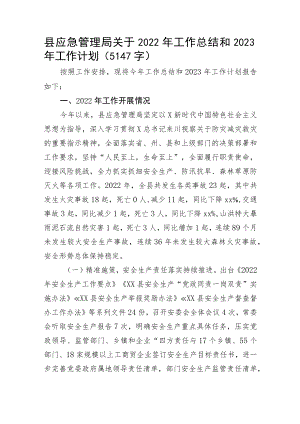 县应急管理局关于2022年工作总结和2023年工作计划.docx