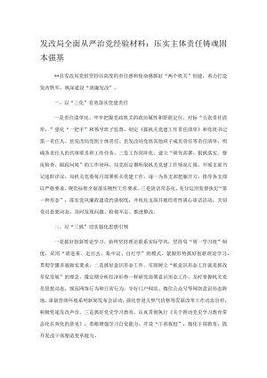发改局全面从严治党经验材料：压实主体责任铸魂固本强基.docx