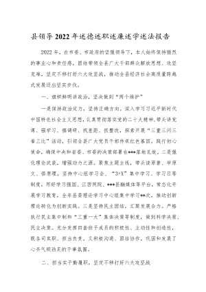 县领导2022年述德述职述廉述学述法报告.docx