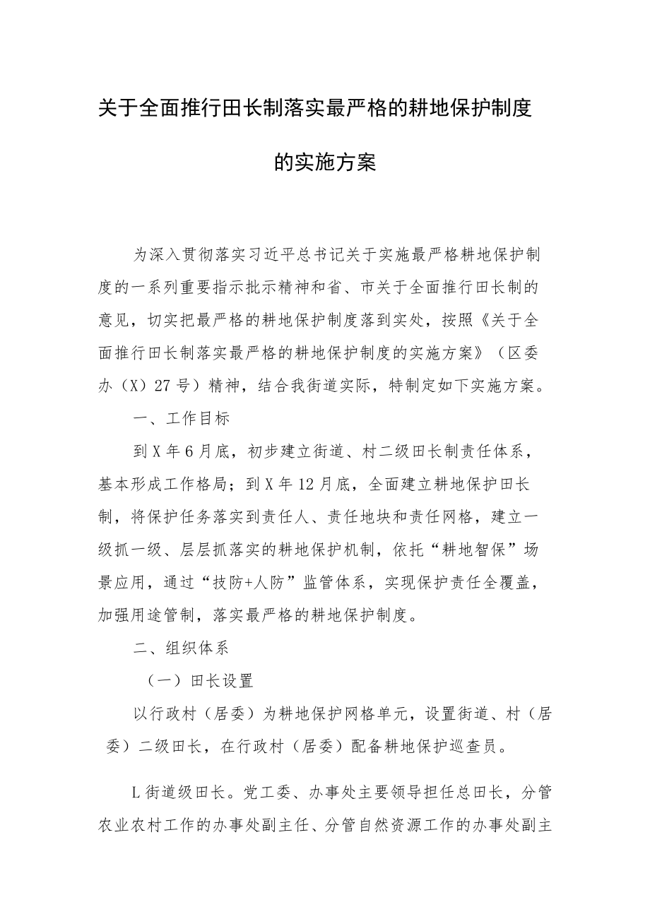 关于全面推行田长制落实最严格的耕地保护制度的实施方案.docx_第1页