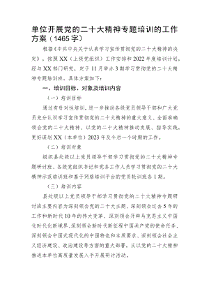 单位开展20D精神专题培训的工作方案.docx