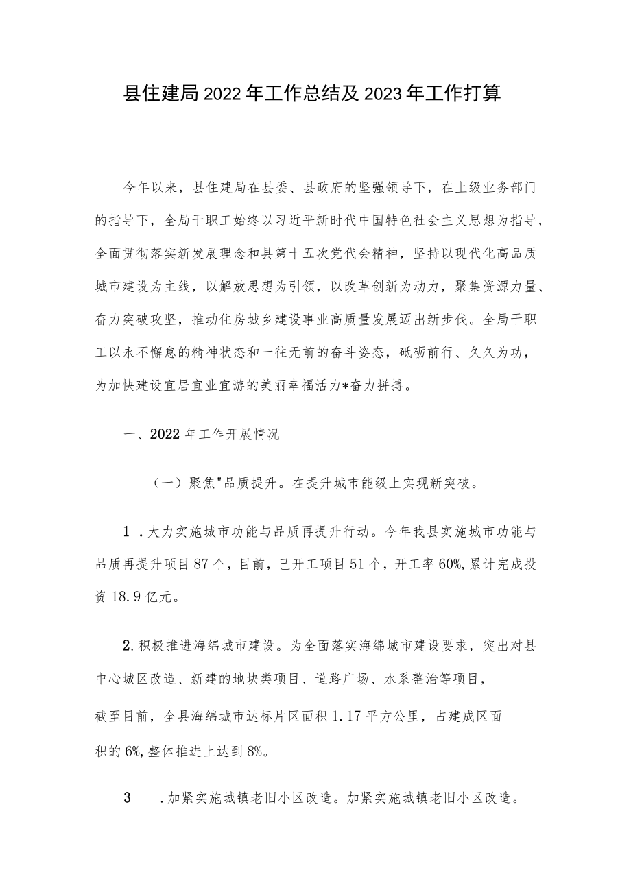 县住建局2022年工作总结及2023年工作打算.docx_第1页