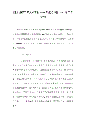 国企组织干部人才工作2022年度总结暨2023年工作计划.docx