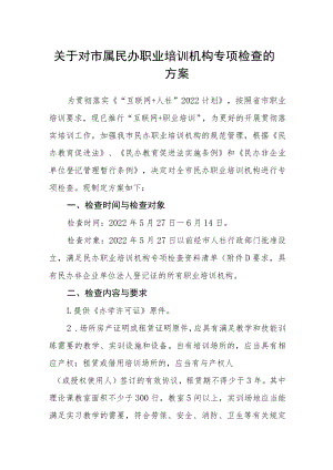 关于对市属民办职业培训机构专项检查的方案.docx