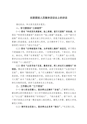 在新提拔人员集体谈话会上的讲话.docx