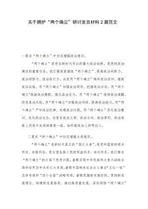 关于拥护“两个确立”研讨发言材料2篇范文.docx
