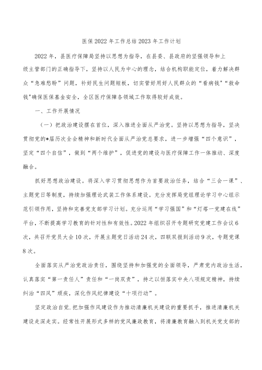 医保2022年工作总结2023年工作计划.docx_第1页