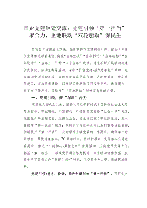 国企党建经验交流：党建引领“第一担当”聚合力企地联动“双轮驱动”保民生.docx