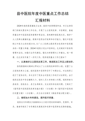 县中医院年度中医重点工作总结汇报材料.docx
