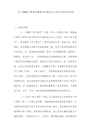 关于2022年肃清流毒影响专题民主生活会自我剖析材料.docx