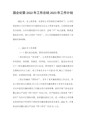 国企公司纪委2022年工作总结2023年工作计划.docx