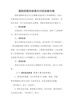 医院好医生标准大讨论实施方案.docx