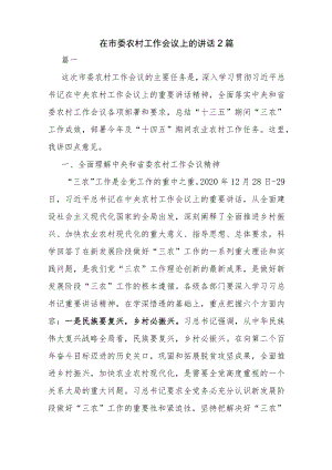 在市委农村工作会议上的讲话2篇.docx