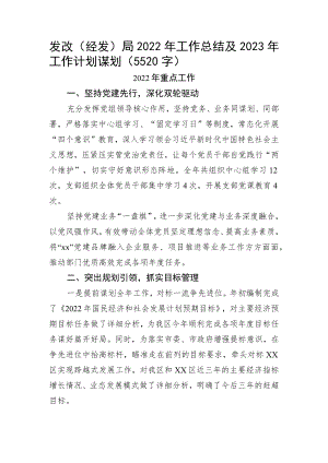 发改局2022年工作总结及2023年工作计划谋划.docx