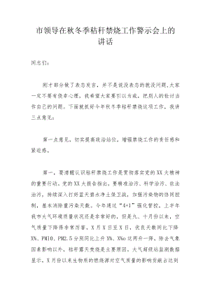 市领导在秋冬季秸秆禁烧工作警示会上的讲话.docx