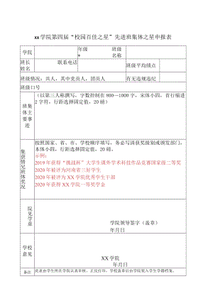 学院第四届“校园百佳之星”先进班集体之星申报表.docx
