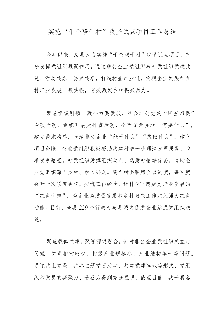 实施“千企联千村”攻坚试点项目工作总结.docx_第1页