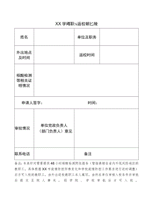 学院教职工外出返校审批表.docx