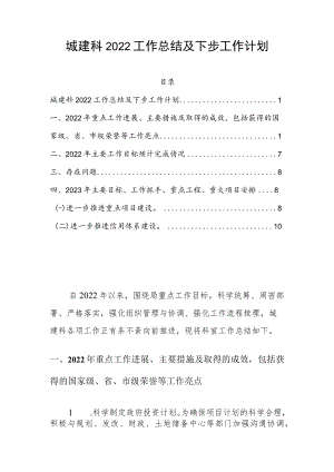 城建科2022工作总结及下步工作计划.docx