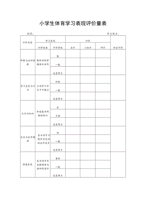 小学生体育学习表现评价量表.docx
