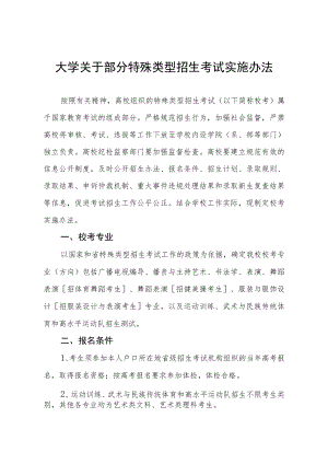 大学关于部分特殊类型招生考试实施办法.docx
