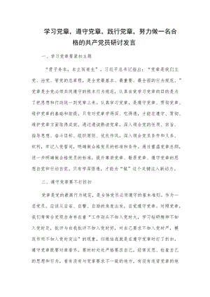 学习党章遵守党章践行党章努力做一名合格的共产党员研讨发言.docx