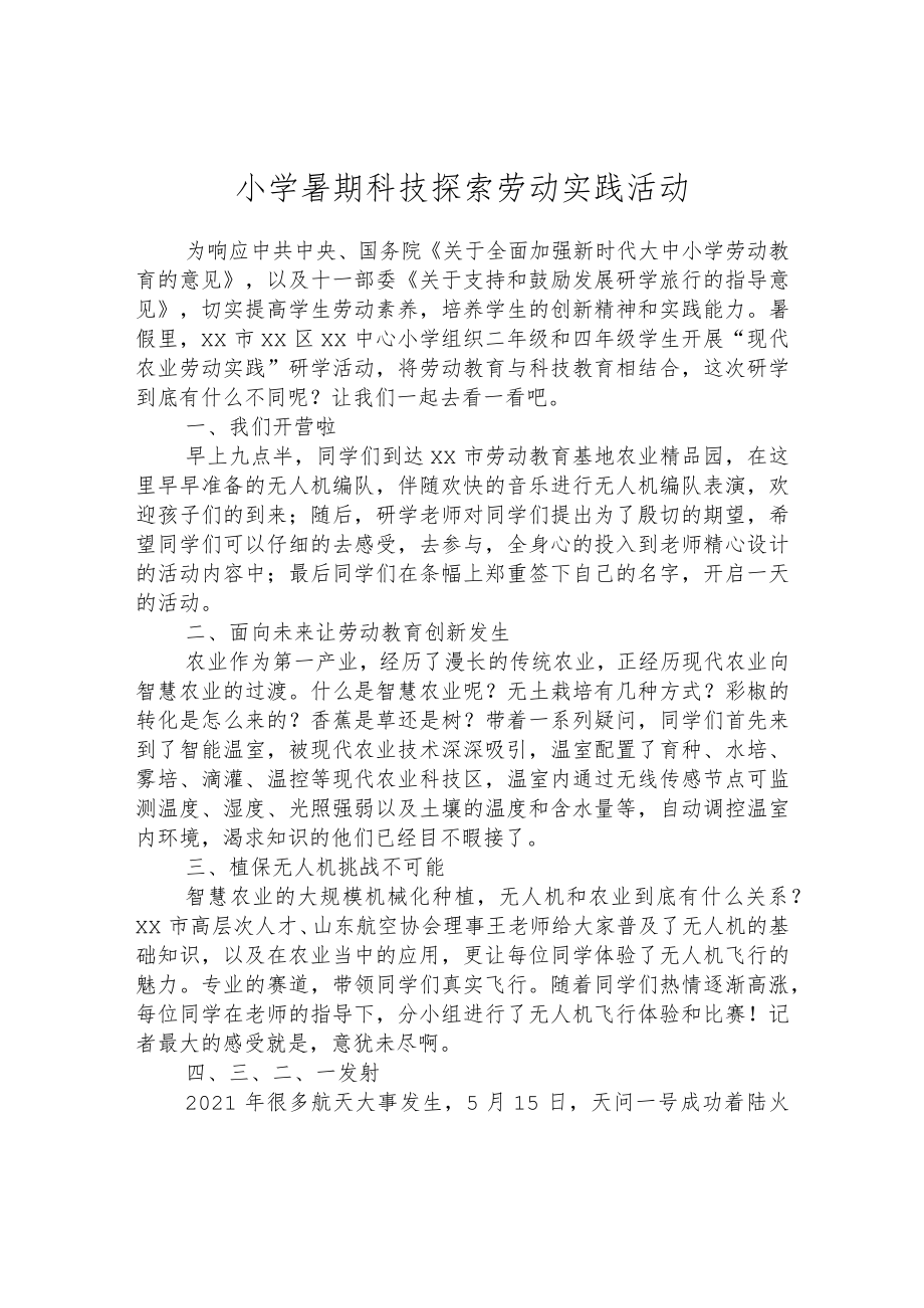 小学暑期科技探索劳动实践活动.docx_第1页