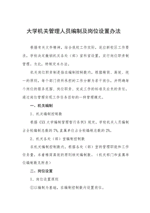 大学机关管理人员编制及岗位设置办法.docx