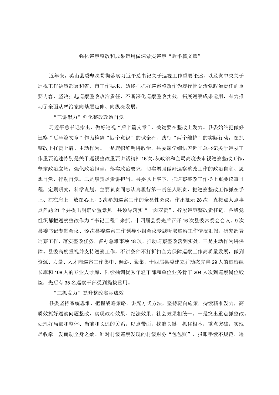 强化巡察整改和成果运用 做深做实巡察“后半篇文章”.docx_第1页