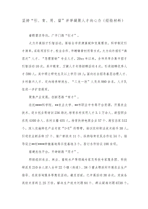 坚持“引、育、用、留”并举凝聚人才向心力（经验材料）.docx