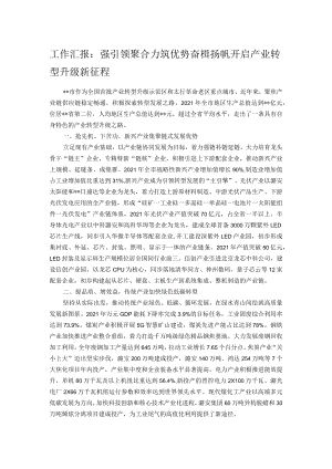 工作汇报：强引领 聚合力 筑优势 奋楫扬帆开启产业转型升级新征程.docx