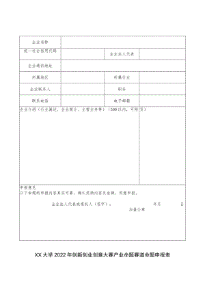 大学2022年创新创业创意大赛产业命题赛道命题申报表.docx
