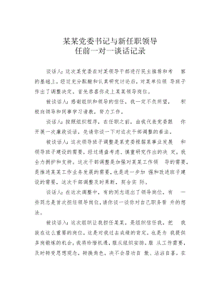 某某党委书记与新任职领导任前一对一谈话记录.docx