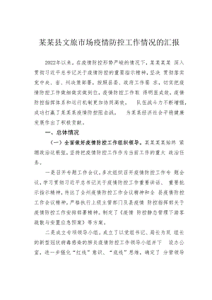 某某县文旅市场疫情防控工作情况的汇报.docx