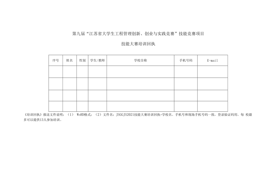 第九届“江苏省大学生工程管理创新、创业与实践竞赛”技能竞赛项目技能大赛培训回执.docx_第1页