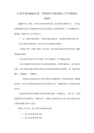 生态环境局2022年第二季度转作风提效能工作开展情况（提纲）.docx