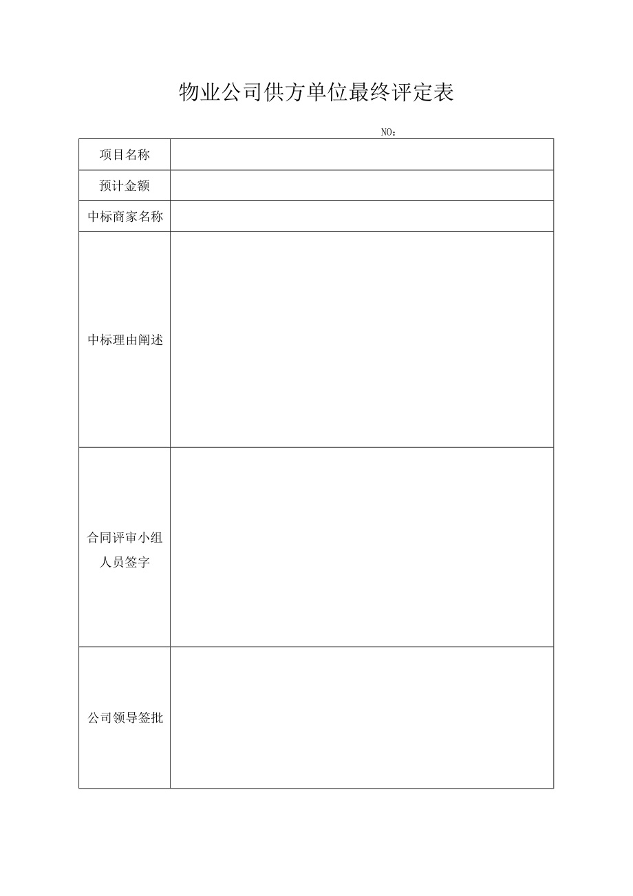 物业公司供方单位中标商家评定表.docx_第1页