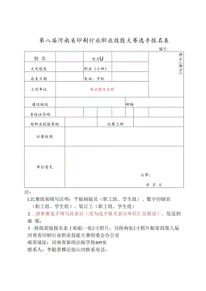 第八届河南省印刷行业职业技能大赛选手报名表.docx